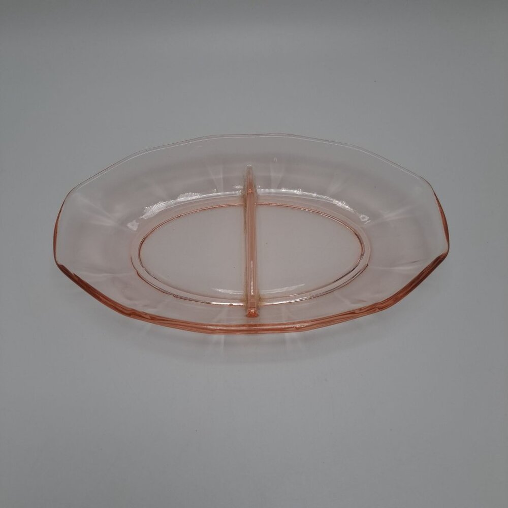 Vintage Fostoria Fairfax Elegant Oval Pink Depression Glass Divided Dish
